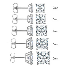 Load image into Gallery viewer, (Pack of 12) 14K White Gold Princess Cut Cubic Zirconia Earring Set on High Quality Prong Setting and Friction Style Post