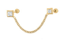 14K Yellow Gold Bezel Edge Chain Earrings