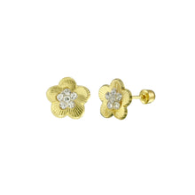 Load image into Gallery viewer, 14k Yellow Gold Cz Daisy Screw Back Earring