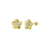 14k Yellow Gold Cz Daisy Screw Back Earring