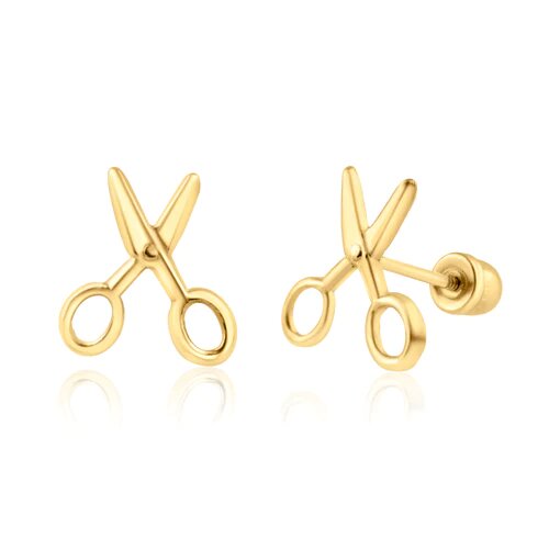 14K Yellow Gold Scissors Screw Back Earrings