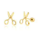 14K Yellow Gold Scissors Screw Back Earrings