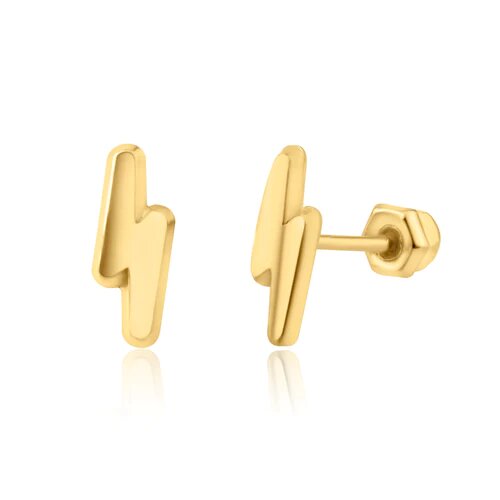 14K Yellow Gold Lightning Stud Screw Back Earrings