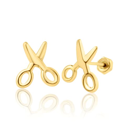 14K Yellow Gold Scissors Stud Screw Back Earrings