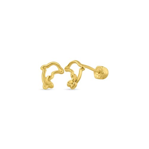 14K Yellow Gold Silhouette Dolphin Screw Back Stud Earrings