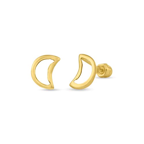 14K Yellow Gold Silhouette Moon Screw Back Stud Earrings