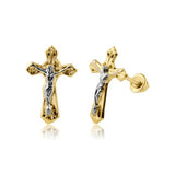 14K Yellow Gold Cross Screw Back Stud Earrings