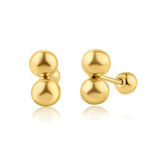 14K Yellow Gold Double Ball Screw Back Earrings