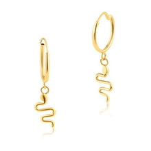 Load image into Gallery viewer, 14K Yellow Gold Huggie Hanging Snake Earrings