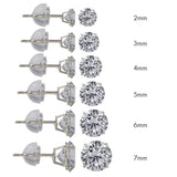 (Pack of 12)14K White Gold round Silicone Backing CZ Stud Earrings