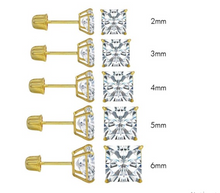 Load image into Gallery viewer, (Pack of 12)14K Yellow Gold Princess Cut Cubic Zirconia Stud Earring Set on High Quality Prong SettingAnd Screw Back Post