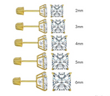 (Pack of 12)14K Yellow Gold Princess Cut Cubic Zirconia Stud Earring Set on High Quality Prong SettingAnd Screw Back Post