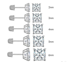 Load image into Gallery viewer, (Pack of 12)14K White Gold Princess Cut Cubic Zirconia Stud Earring Set on High Quality Prong SettingAnd Screw Back Post